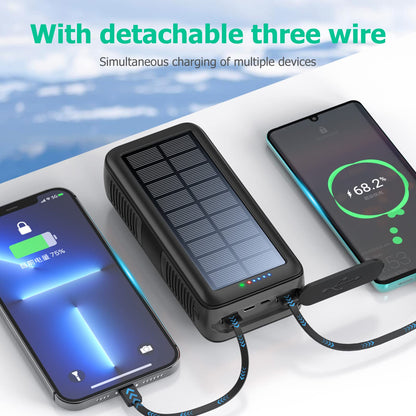 Solar Charger Power Bank 63200mAh, Portable Charger with Dual Outputs & Dual Inputs 4 LEDs Flashlight, Hand Crank Power Bank Fast Charging Battery Pack for Outdoor Camping Survival Gear (gray)