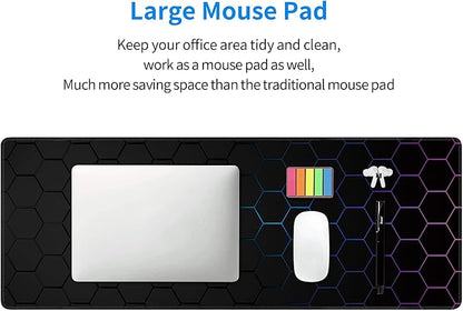 Hexagon Honeycomb Large Mouse Pad,Gaming Keyboard Desk Pad,Extended Mouse Mat Non-Slip Rubber Base with Stitched Edges for Office Game Home XL 31.5"x11.8"