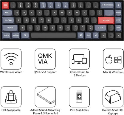 Keychron K6 Pro Wireless Custom Mechanical Keyboard, QMK/Launcher Programmable Macro, Hot-Swappable Keychron K Pro Red Switch Keyboard, 65% Layout White Backlit Office Keyboard for Mac Windows Linux