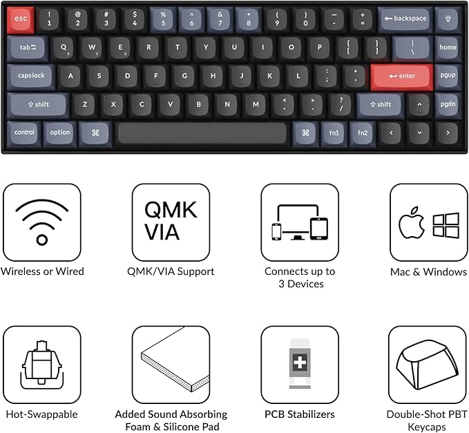 Keychron K6 Pro Wireless Custom Mechanical Keyboard, QMK/Launcher Programmable Macro, Hot-Swappable Keychron K Pro Brown Switch, 65% Layout White Backlit Office Keyboard for Mac Windows Linux