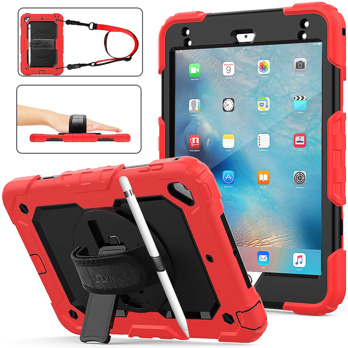 SEYMAC stock Case for iPad (A16) 11th/10th Generation 11''/10.9'' 2025/2022, Full-Body Drop Protection Case with Screen Protector &360° Rotate Hand Strap/Stand, Pink+Black