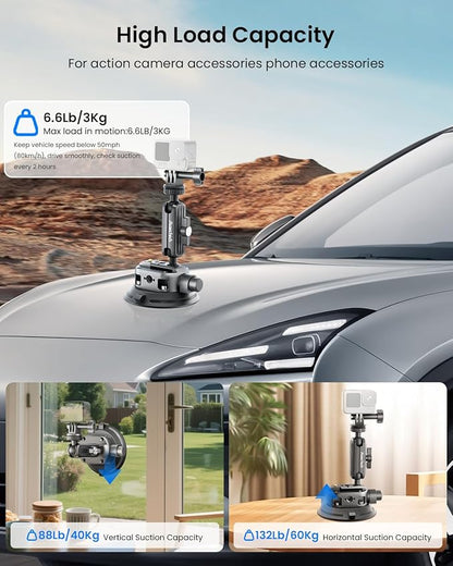 4" Suction Cup Mount with Magic Arm for Car Camera Mount for Go pro Windshield Phone Holder for Insta 360 Action Camera Accessories