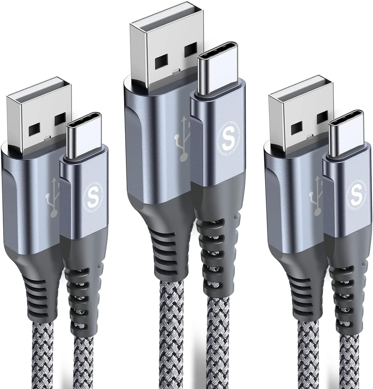 sweguard USB Type C Charger Cable [3-Pack,6.6ft+3.3ft+1.5ft] iPhone 16 Charger Nylon Braided Cord for iPhone 16 15 Pro Max Plus Samsung Galaxy S24 S23 S22 S21 S20 S10 Note 20 10 A54 Pixel LG Moto PS5