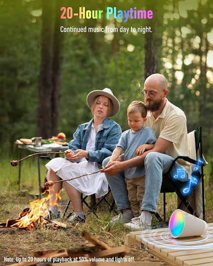 Portable Bluetooth Speaker Wireless with 9 Color Lights, 20H Playtime, Stereo Pairing, Deep Bass, IPX6 Waterproof, Bluetooth 5.3, Small Speaker for Home, Party, Outdoor, Camping, Beach, Gift