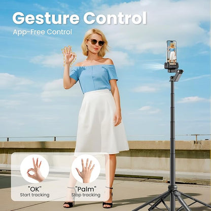 Auto Face Tracking Selfie Stick Tripod for iPhone with Light - 360 Rotation That Follows Your Movement -160cm Phone Camera Tripod Stand with Remote for Vlogging, Live Streaming, Video Recording