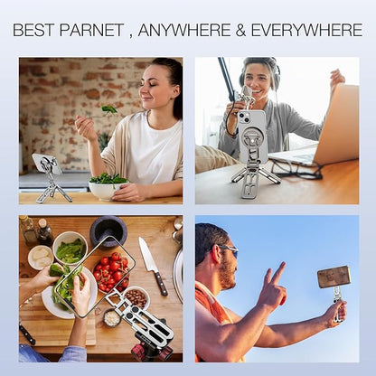 Magnetic Pocket Phone Tripod Foldable Compatible with Magsafe for iPhone 15/14/13/12 Plus Pro Max Series, Upgrade Mini Cell Phone Tripod Mount Handle Smartphone Desk Stand Travel All in One