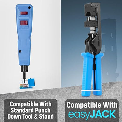 Everest 90° Angled RJ45 Cat6 Keystone Jacks 100-Pack in Blue - Slim Profile Female RJ45 Connectors - Cat 6 Keystone Jack - Compatible with 90° Angled Speed Termination Tool - easyJACK (B094WB91H3)