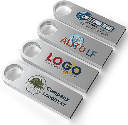 ABLAZE Custom Flash Drive 4GB 10 Pack, Personalized USB with Your Logo Metal Thumb Drives USB 2.0 Memory Stick Pendrive (Sliver)