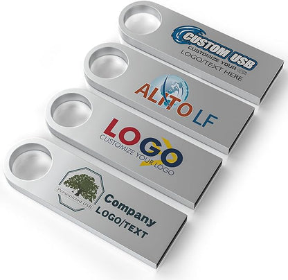 ABLAZE Custom Flash Drive 512MB 10 Pack, Personalized USB with Your Logo Metal Thumb Drives USB 2.0 Memory Stick Pendrive (Sliver)