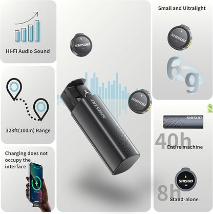Wireless Lavalier Microphone for iPhone Android, Mini Clip-On Mic with Portable Charging Case, for YouTube Vlogging, Video Recording, Podcast, TikTok Content Creation