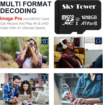 Sky Tower Ultra microSDXC microSDHC UHS-I Memory Card with Adapter [New Version] Flash Memory Card - Up to 100MB/s, U1, Class10, V10, A1, High Speed TF Card (128GB Micro SD Card 2 Pack)