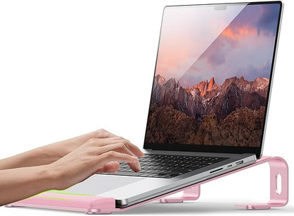 Aluminum Laptop Stand, Notebook Stand with Wrist Rest, Ergonomic Detachable Laptop Mount, Computer Stand Compatible with 10-17'' All Laptops Such as MacBook Air Pro/HP/Dell/Lenovo, Pink