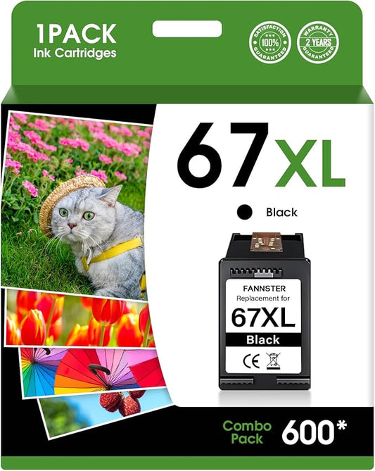 fannster 67XL Ink Cartridges Black Color Combo Pack Replacement for Ink 67 67XL 67XXL DeskJet 2755e 2755 2700e 2700 2734e 4155e Envy 6055e 6400 6000 Envy Pro 6458 Printer 1 Black