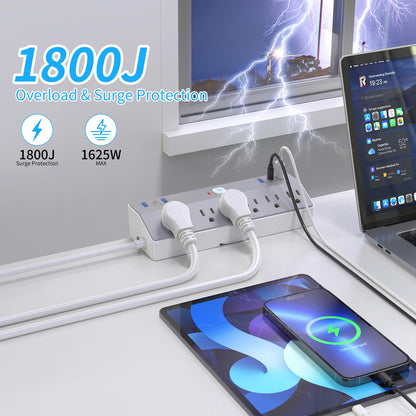Desk Clamp Power Strip with 40W Fast Charging USB-C, JXGUCAT 10Ft Desk Mount Surge Protector with 6 Outlets 6 USB Ports, Flat Plug Extension Cord Home Office Essentials, Fit 2.48" Tabletop Edge