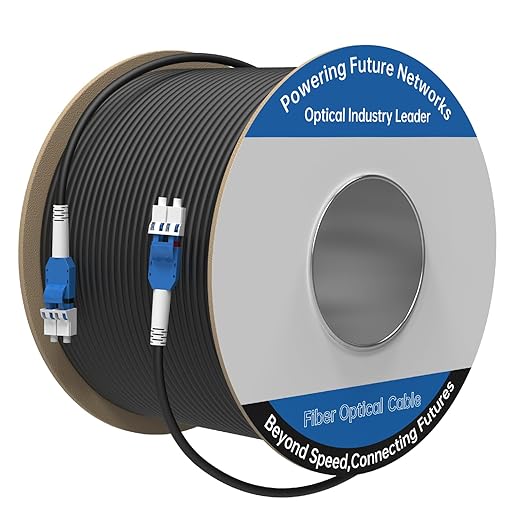 500M/1640FT LC to LC Armored Outdoor Fiber Optic Cable, Single Mode Duplex 9/125μm SMF Fiber Patch Cord, OS1/OS2 Compatible, Black LSZH Jacket, Uniboot Jumper for FTTH, Data Center, Long-Distance Use