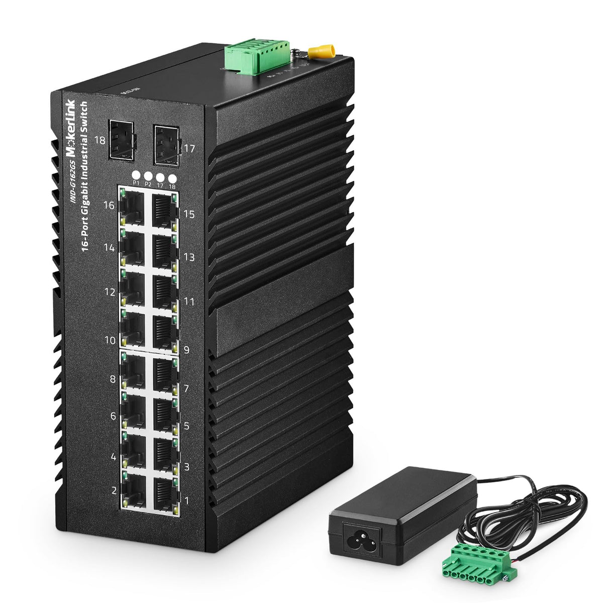 MokerLink 5 Port Industrial DIN-Rail Network Switch, 4 Gigabit Ethernet, 1 SFP, 14Gbps Switching Capacity, IP40 Rated (-40 to 185F), With UL Power Supply