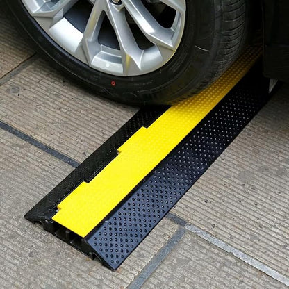 Rubber Cable Ramp Cord Cover Cable Protector Ramps Wire Hose Protective 2 Channel 22000Lbs Load Capacity Traffic Speed Bump for Asphalt Concrete Gravel Driveway Indoor Outdoor, 2 Pack