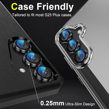 YWXTW Camera Lens Protector for Samsung Galaxy S25+ Plus Accessories [1:1 Fit & Ultra Clarity] 9H Tempered Glass Metal Individual Ring Camera Cover Screen Protector, Case Friendly (Black)