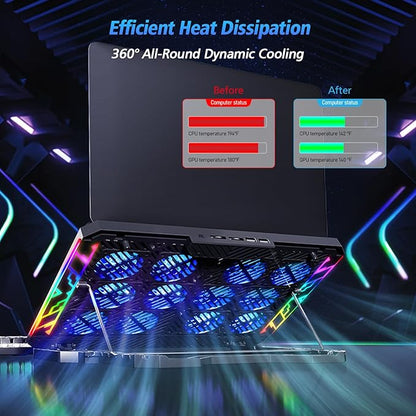 Laptop Cooling Pad with 12 Quiet Fans, Slim Portable for 12-17.3 Inch Laptop Cooler Stand with 5 Height Adjustable, Ergonomic Gaming Cooling Fan Pad with Two USB Ports & Phone Holder (Gear)