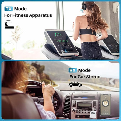 YMOO Bluetooth 5.4 Transmitter Receiver for Airplane, Wireless Bluetooth Adapter Travel Essentials, Supports to 2 Headphones, 25H Playtime, 2-in-1 Adapter with LED Display for TVs Gym Car Home,White