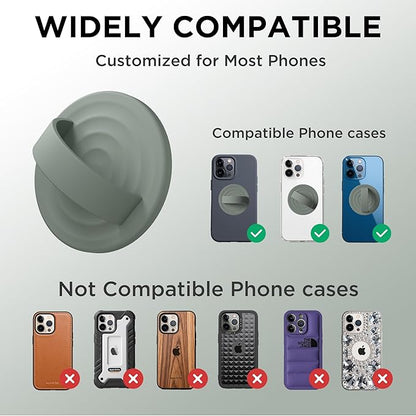 Magnetic Phone Ring Grip Holder, Silicone Finger Loop Grip, Compatible with MasSafe, Back of Phone for iPhone Pro Max/Plus/16/15/15/14/13/12 Series, Calke Green