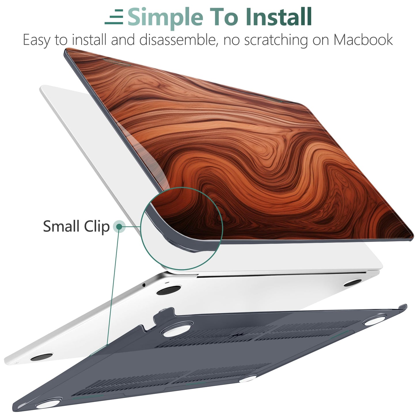 TWOLSKOO for MacBook Air 15 inch Case 2026 2025 2024 2023 Release M5 A3448 M4 A3241 M3 A3114 M2 A2941, Plastic Hard Shell & Screen Protector & Keyboard Cover & Type C Adapter, Wood Grain
