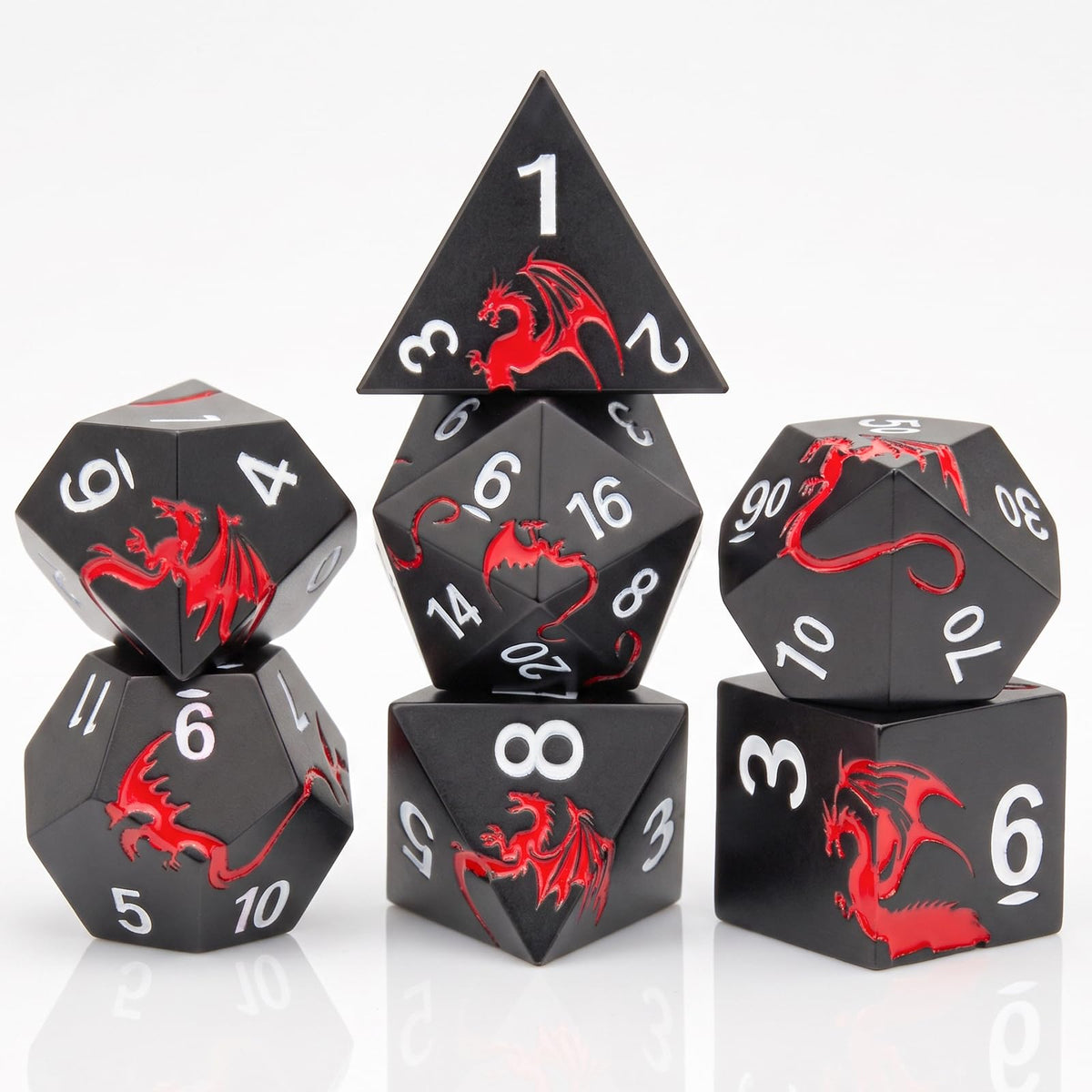 HNCCESG Metal Dice Set,7-Piece Dragon Dice for DND and RPGs,Silver Purple