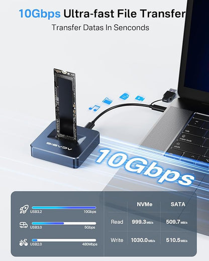 ACASIS NVME SSD Reader Adapter, Aluminium Alloy Housing Fast Heat Dissipation, NVME to USB Docking Station, M.2 SSD to USB Adapter 10Gbps, Support M.2 (M Key) NVMe SSD and (B+M Key) SATA-Based SSD
