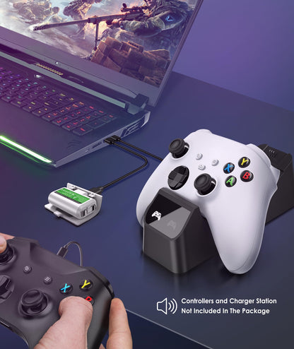 6amLifestyle Rechargeable Xbox Controller Battery Pack, Play and Charge Kit with Cable Compatible with Xbox Series X|S, Xbox One, S, X, Elite, Replacement Accessories,2 Pack Batteries, 4 Covers,White