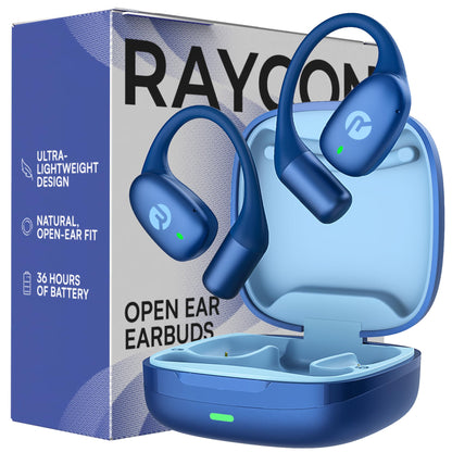Raycon Essential Open Ear Earbuds – Open Ear Headphones, Earbuds Wireless Bluetooth, Sweat & Water-Resistant Earphones, Running Headphones with Ultra-Lightweight Design, 36 Hours Battery Life (Blue)
