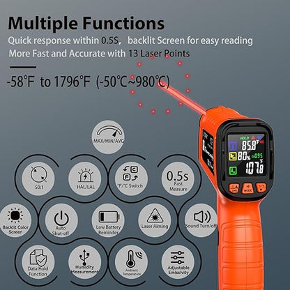 MOONASCEND -58°F to 1796°F Infrared Thermometer Gun, Dual-Mode 16:1