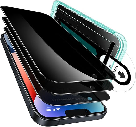 ESR 3 Pack for iPhone 17e/iPhone 16e/iPhone 14/iPhone 13/iPhone 13 Pro Privacy Screen Protector, Anti-spy Tempered-Glass Privacy Screen Protector with Flawless Fit Tray