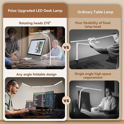 Led Desk Lamp with Clamp: Architect Desk Lamp for Home Office, Eye Caring Double Head Computer Monitor Gooseneck Desk Light with Remote Control - 24W Flexible Dimmable Desktop Table Lamp White