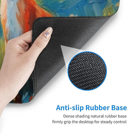Gaming Mouse Pad, Large Non-Slip Rubber Base Mousepad, Keyboard Mouse Mat, Desk Pad with Stitched Edges, 31.5x11.8inch, Fox