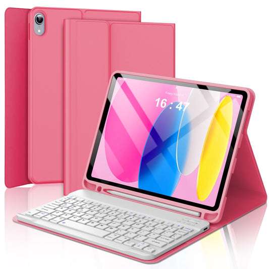 Keyboard Case for iPad 10th Generation 2022 10.9-inch - Rechargeable Detachable Wireless Bluetooth Keyboard - Smart Folio Cover with Pencil Holder for 10.9 inch Apple iPad 10th Generation, Red