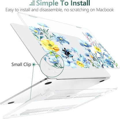 TWOLSKOO Compatible with M4 MacBook Air 15 inch Case 2025-2023 Released Model M4 A3241 M3 A3114 M2 A2941, Plastic Hard Shell & Screen Protector & Keyboard Cover & Type C Adapter, Blue Flowers