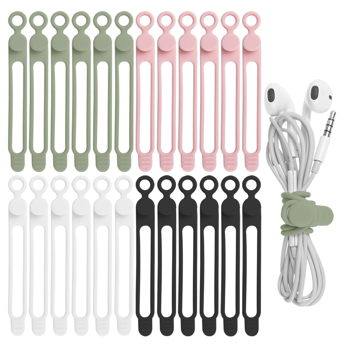 Nearockle Silicone Cable Ties, Cord Organizer Cable Management,2Sizes-Green