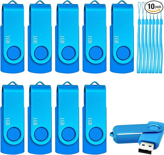 USB Drive 1GB USB 2.0 Flash Drive 10 Pack Nicepicten Pendrive Swivel Thumb Zip Jump Flash Drives USB Memory Stick Thumbdrive Flashdrive Ideal for Home Office Shared Data Storage Blue 1GB