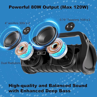 Portable Waterproof Speaker Bluetooth 5.3, Rugged 120W Loud Outdoor Boombox for Beach Pool Parties, Punchy Bass, TWS Stereo, 30 Hours Playtime, Ideal for Job Sites