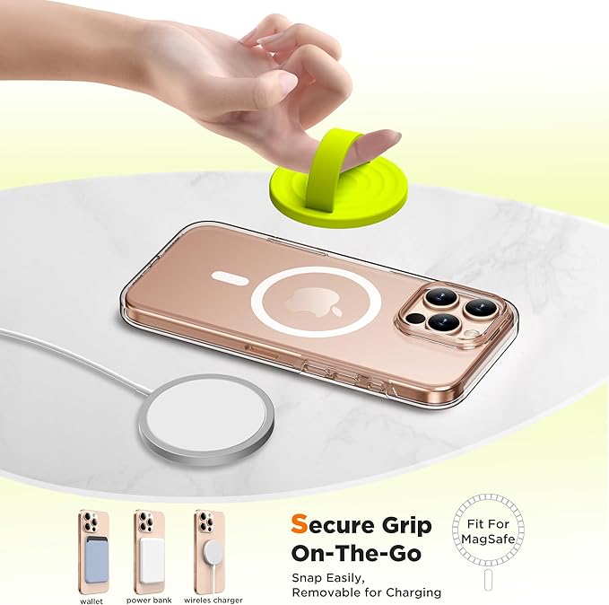 Magnetic Phone Ring Grip Holder, Silicone Finger Loop Grip, Compatible with MasSafe, Back of Phone for iPhone Pro Max/Plus/16/15/15/14/13/12 Series, Neon Yellow