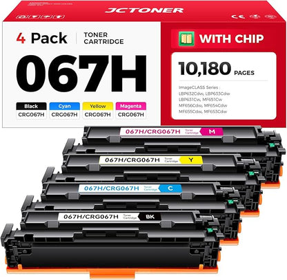 067H 067 Toner Cartridge Set 4-Pack MF656Cdw MF654Cdw High Capacity Compatible for Canon 067 067H Works for Color imageCLASS LBP632Cdw LBP633Cdw MF652Cdw MF653Cdw Printer Ink Black Cyan Magenta Yellow