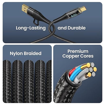 USB C to Multi Charging Cable, USAMS 100W 6.6FT 5A Type C to Type C Fast Charger Charging Cord with LED Display 5-in-1 C/A to C/Micro/IP Sync Charger Adapter Compatible for Laptop/Tablet/Phone