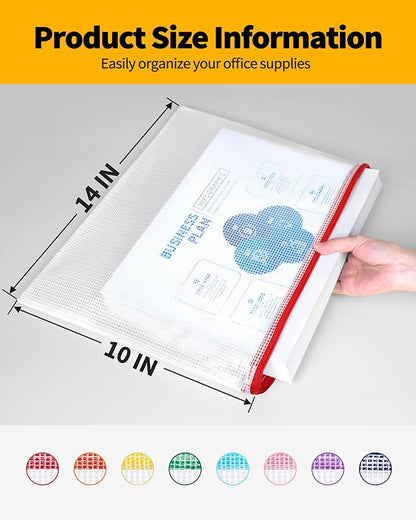 SUNEE Plastic Mesh Zipper Pouch 10x14 in (6 Colors, 24 Packs),Extra Large Water-Resistant Zip Bag for School Office Supplies, Puzzles & Games Organizing Storage