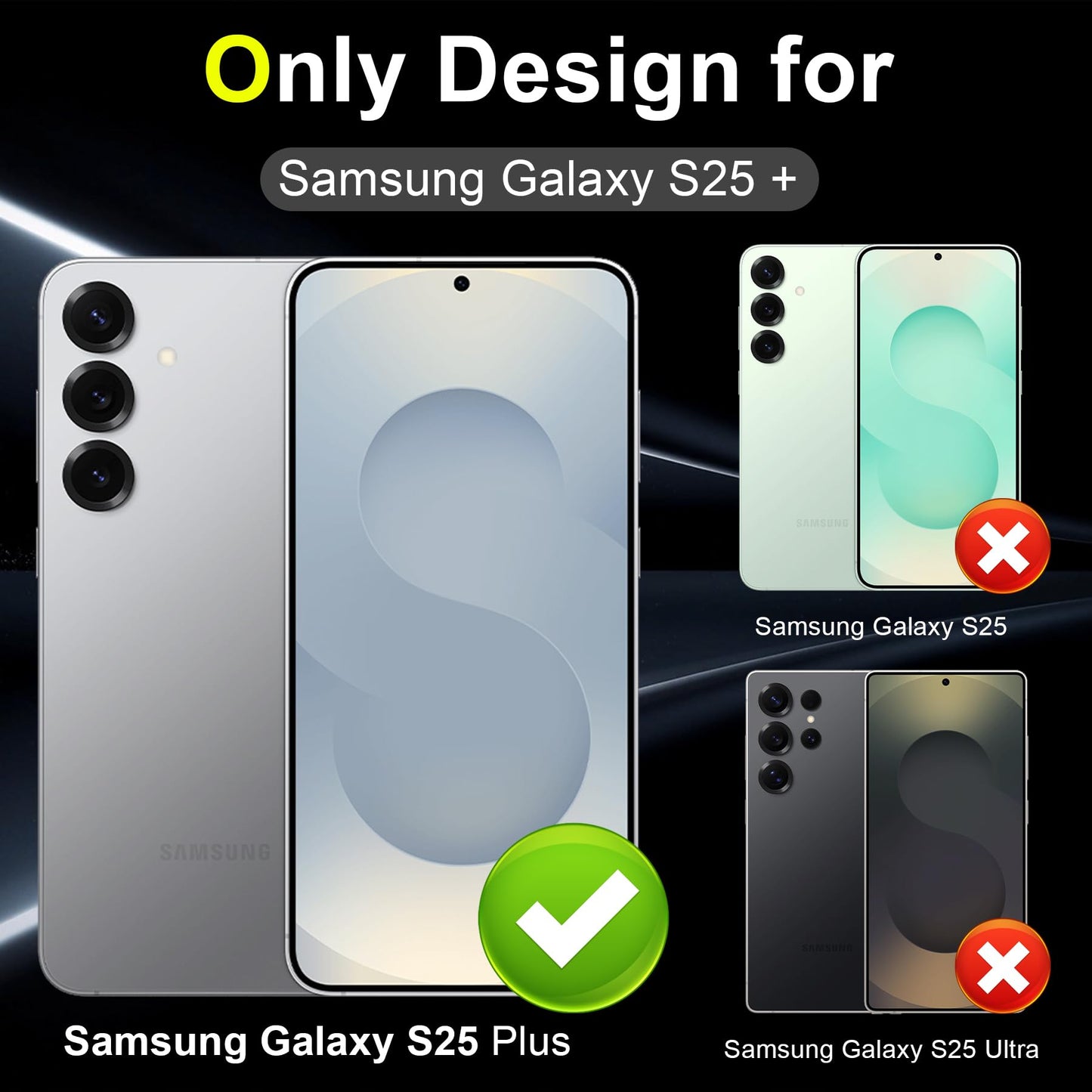 YWXTW Camera Lens Protector for Samsung Galaxy S25+ Plus Accessories [1:1 Fit & Ultra Clarity] 9H Tempered Glass Metal Individual Ring Camera Cover Screen Protector, Case Friendly (Clear)