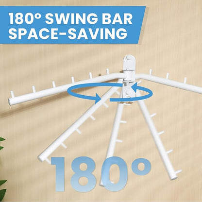 Clothing Racks for Hanging Clothes, Garment Racks Wall Mounted Clothes Bar-Hanger Holder Hooks Heavy Duty Folding Drying Rack Space Saving Clothing Hanging System Closet Storage Organizer