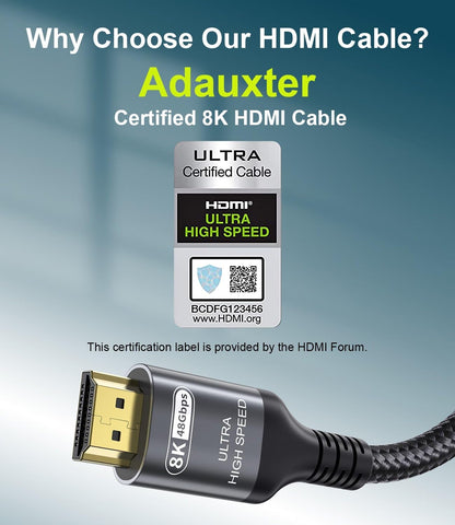 Certified 10K 8K 4K HDMI 2.1 Cable 1.5FT, 48Gbps Ultra High Speed HDMI Cord