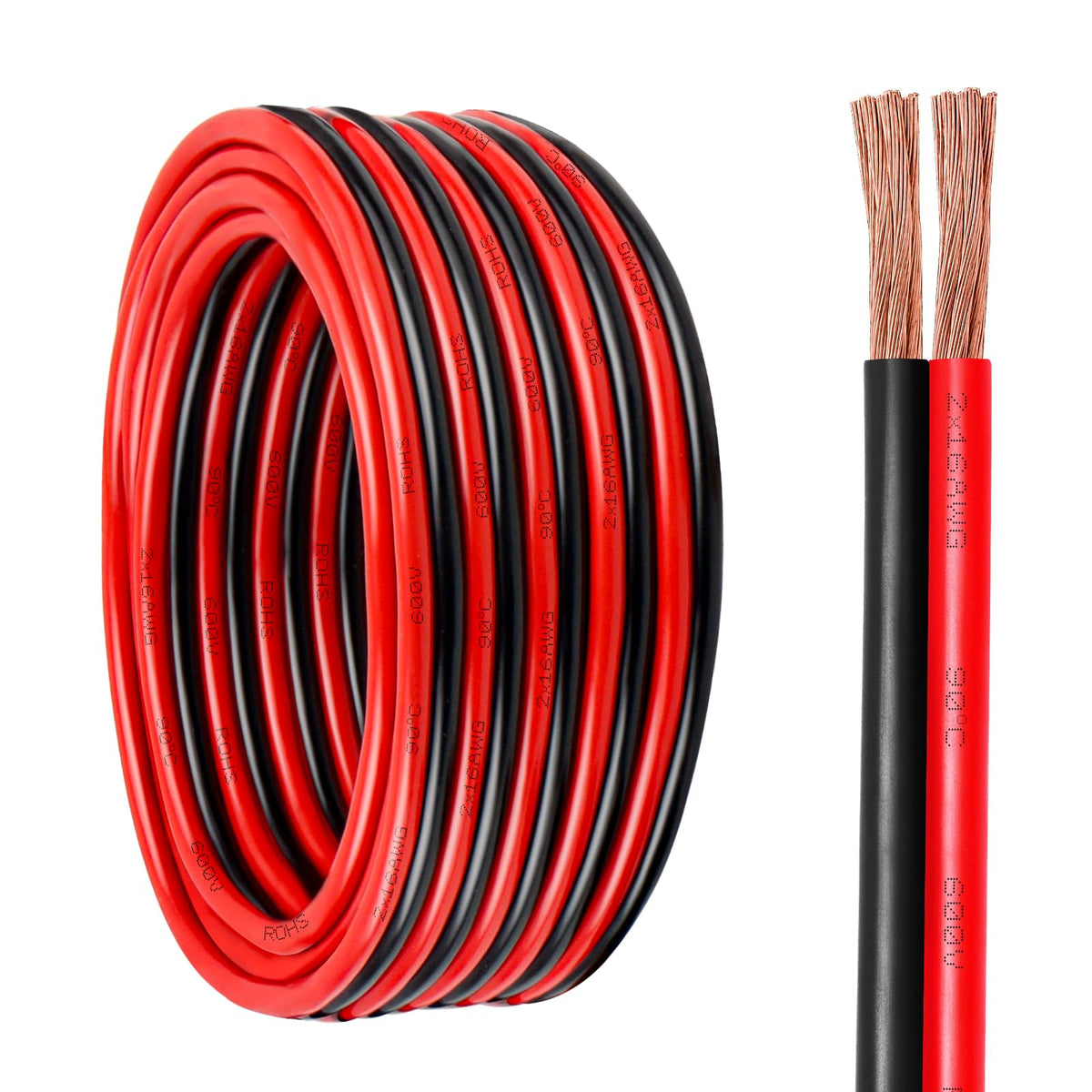 14 Gauge Wire 2 Conductors Copper Wire, 14 AWG Battery Cable, 200FT