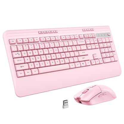 KOPJIPPOM Wireless Keyboard and Mouse Set with Quiet Keys, 2.4G Full Size Ergonomic Keyboard with Wrist Rest, Protective Covers, Soft Touch Silent Design for Windows, Computer, PC and Laptop