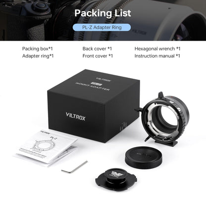 VILTROX PL-Z Lens Adapter, Lens Converter Ring Camera Lens Mount Adapter Ring Compatible with PL Lens to to Z Mount Nikon Mirrorless Camera Z5 Z50 Z6 Z6II Z7 Z7II Zfc