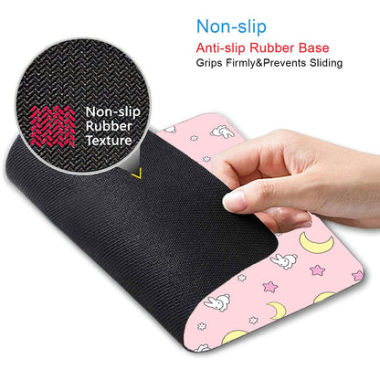 IMAYONDIA Pink Kawaii Mouse Pad, Cute Moon Bunny Small Mouse Mat，Aesthetic Anime Mousepad for Women Kids Office Home School, Computer PC Laptop Mice Pad, 9.5 x 7.9 Inch